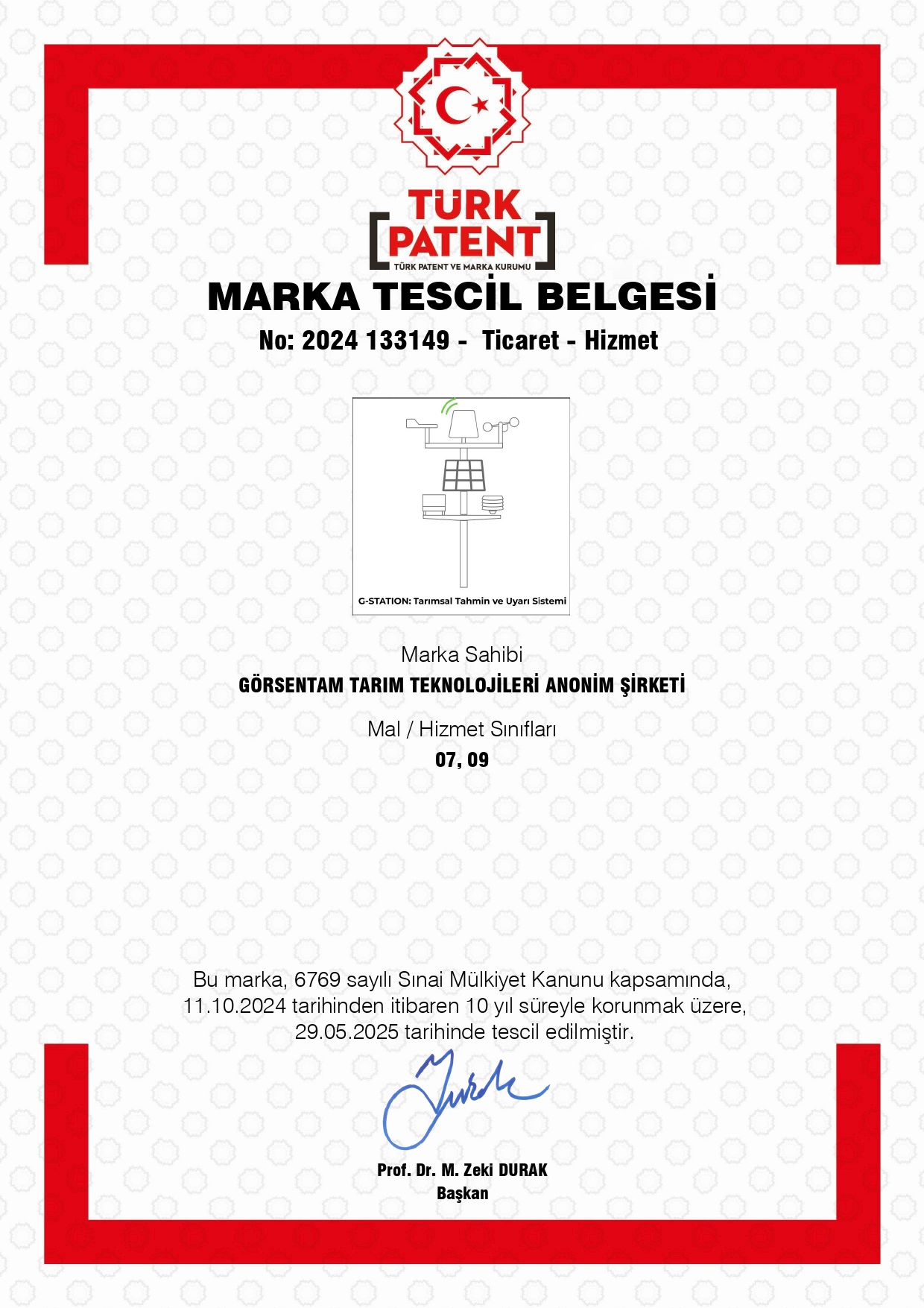 G-STATION Marka Tescil Belgesi